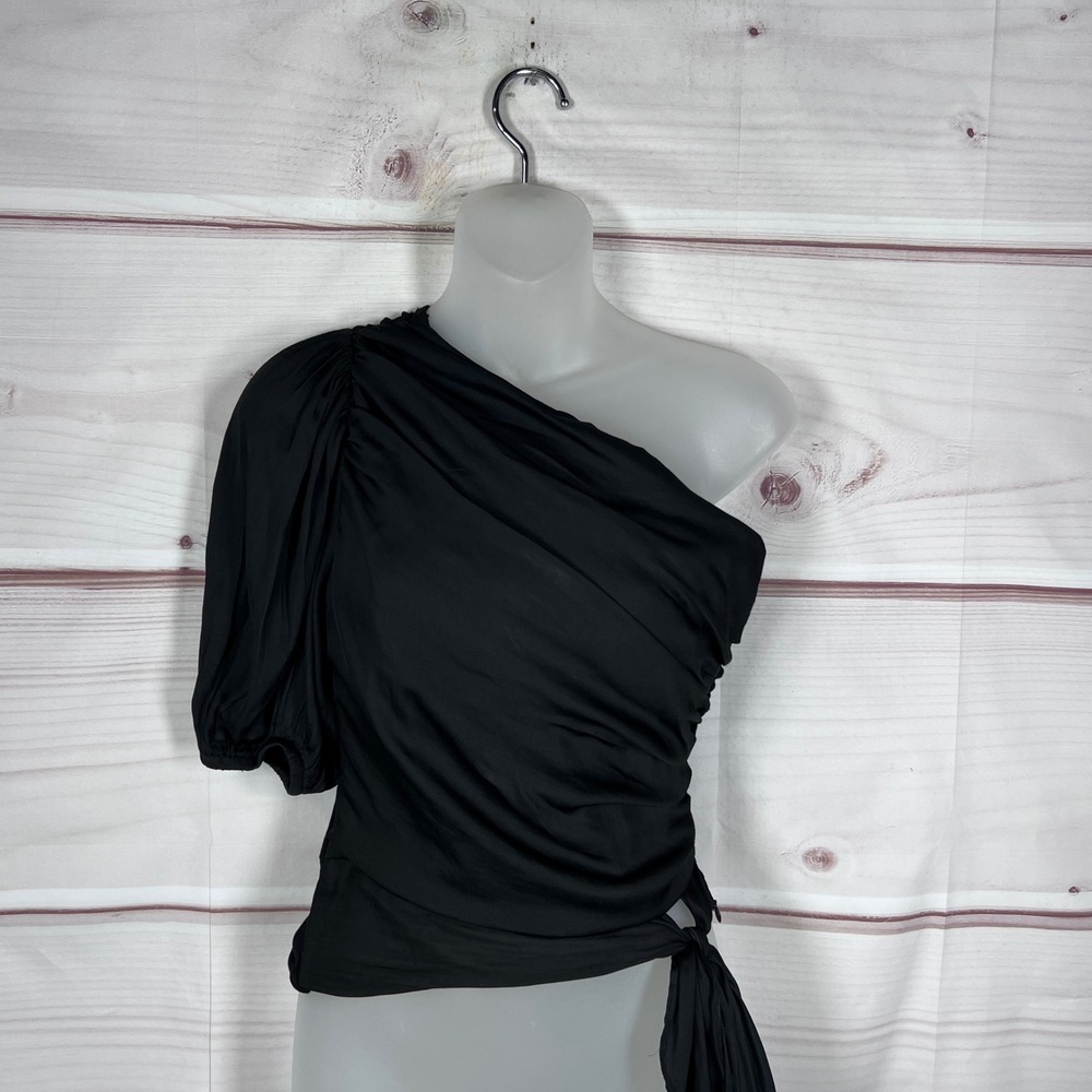 Dolan Left Coast Collection Top Women XS Black One Shoulder Ruched Side Tie